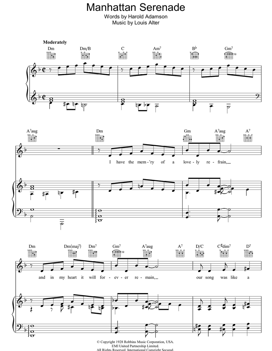 Manhattan Serenade Piano, Vocal, Guitar scores gallery preview page 1