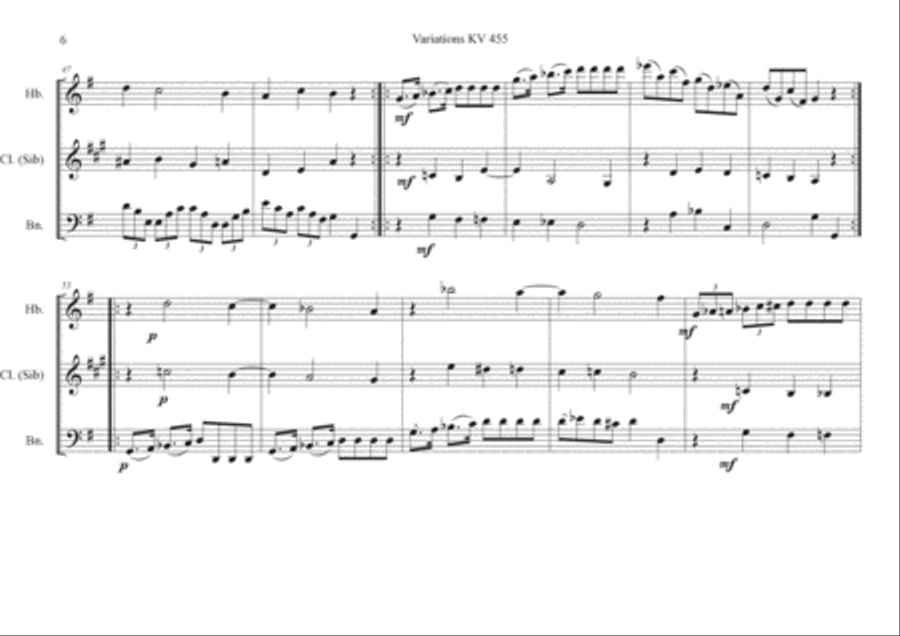 Variations KV 455 sur un thème de Gluck Woodwind Trio scores gallery preview page 6