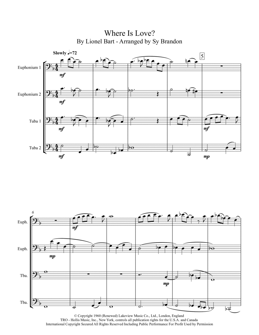 Where Is Love? Euphonium scores gallery preview page 1