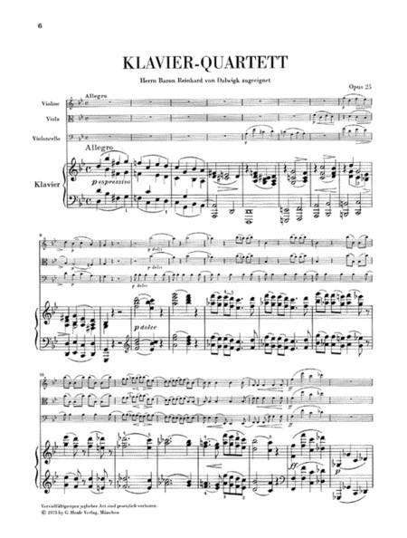 Piano Quartet G minor Op. 25 by Johannes Brahms Piano Quartet - Sheet Music