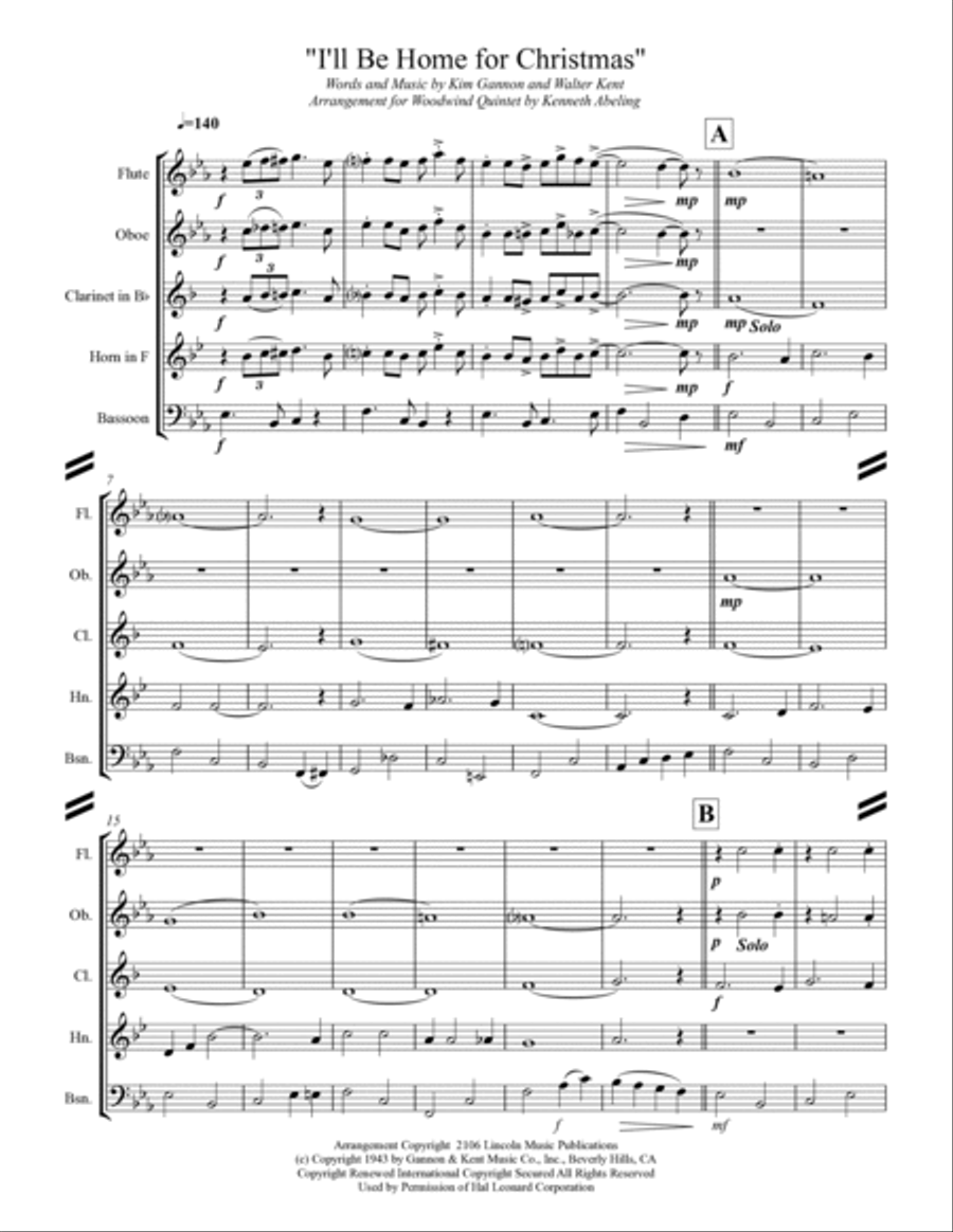 I'll Be Home For Christmas I'll Be Home For Christmas Woodwind Quintet scores gallery preview page 2