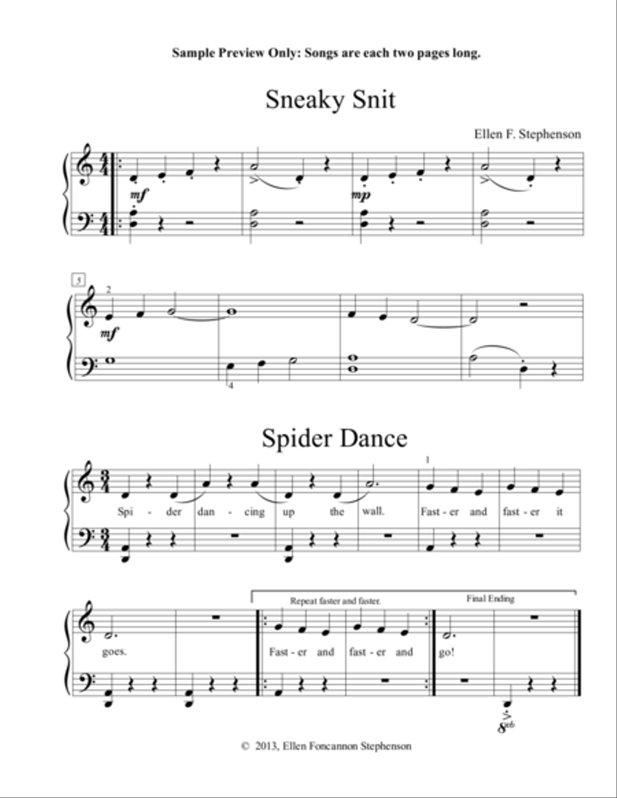 Sneaky Snit & Spider Dance Easy Piano scores gallery preview page 1