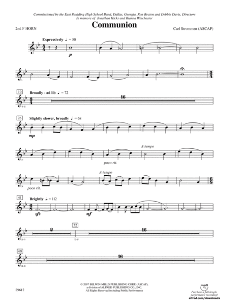 Communion: 2nd F Horn Concert Band scores gallery preview page 1