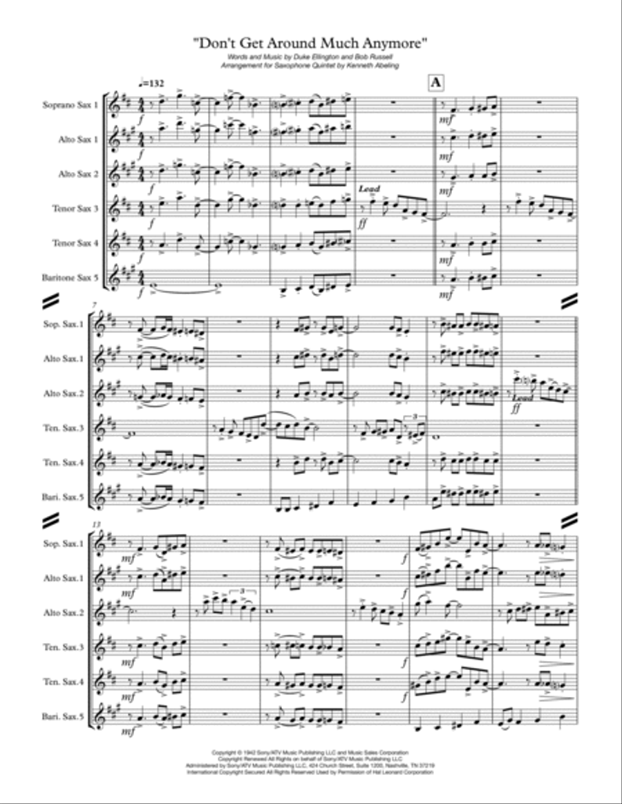 Don't Get Around Much Anymore Saxophone Quintet scores gallery preview page 2
