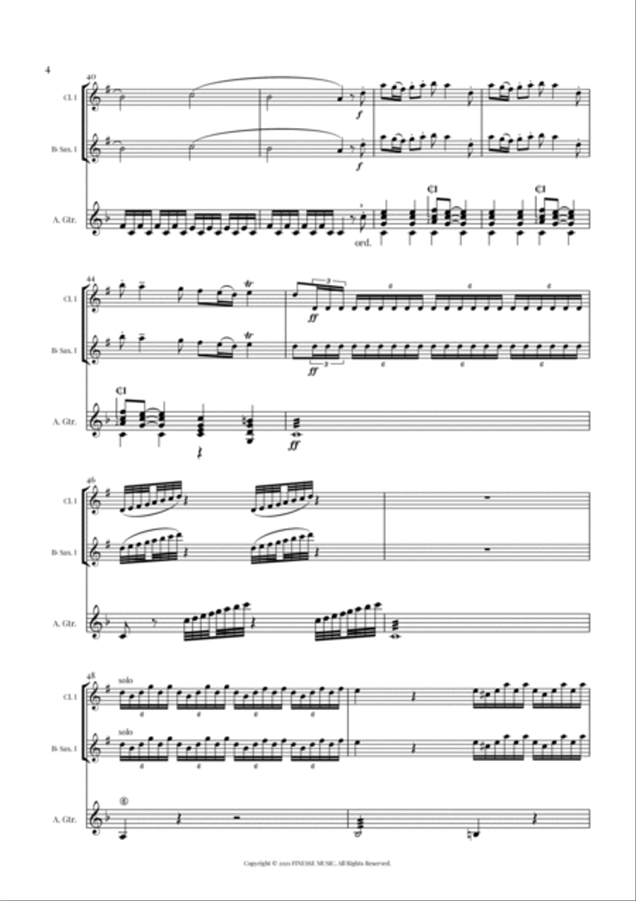 TRIO - Four Seasons Spring (Allegro) for Bb CLARINET, Bb SAX and ACOUSTIC GUITAR - F Major Small Ensemble scores gallery preview page 6