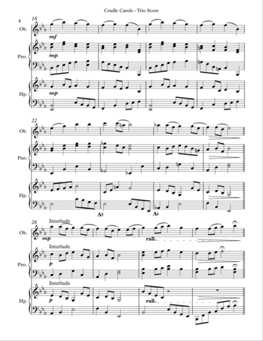 Cradle Carols, Trio for Oboe, Pedal Harp and Piano Pedal Harp scores gallery preview page 4