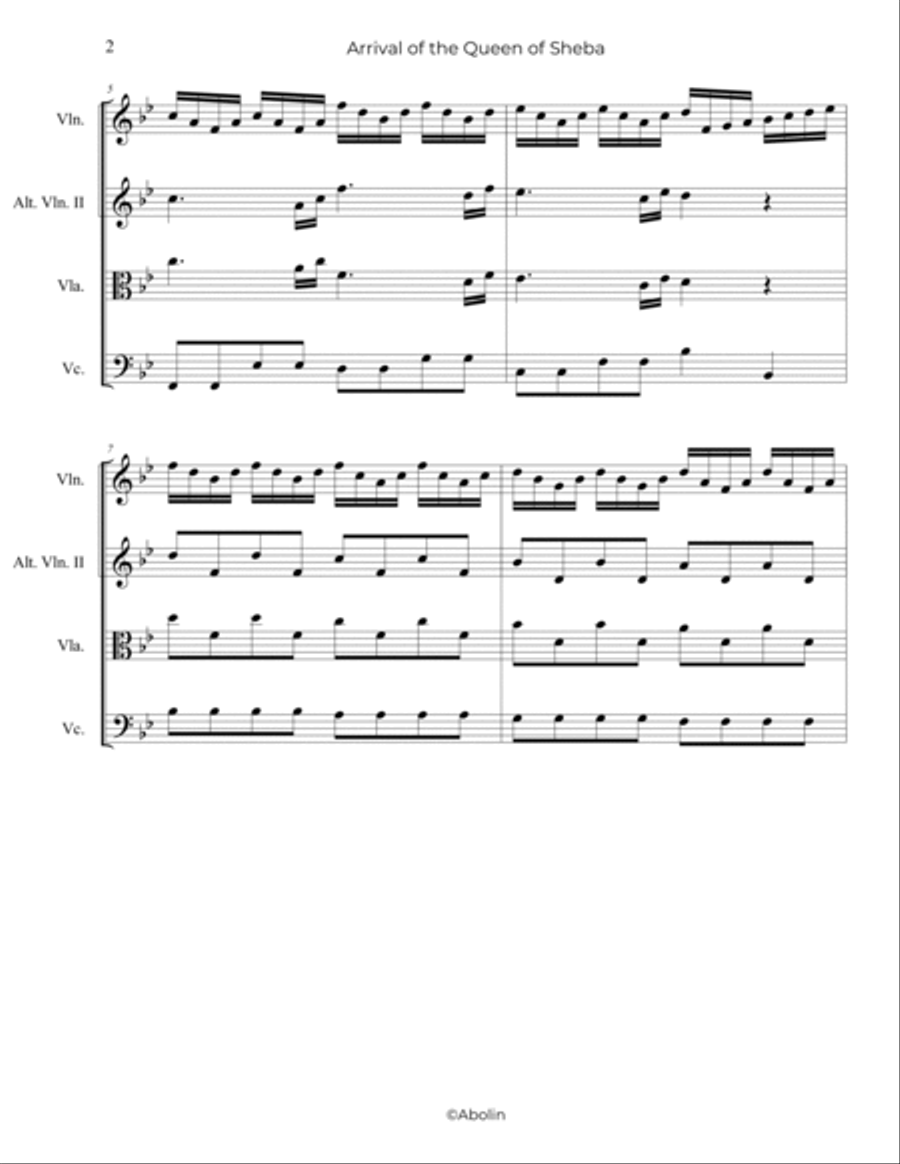 Handel: Arrival of the Queen of Sheba - String Trio, or 2 Violins and Cello String Trio scores gallery preview page 3