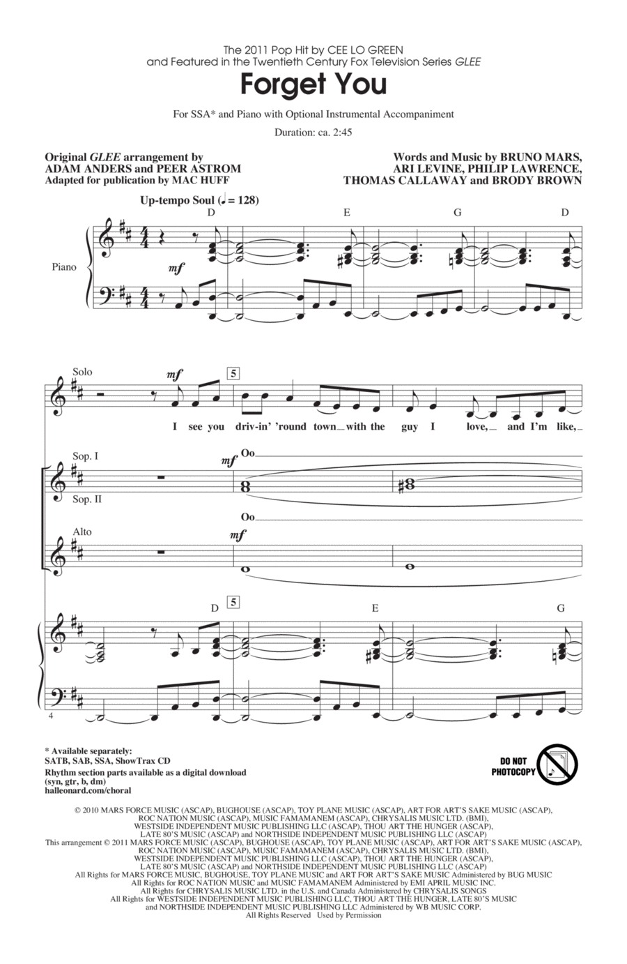 Forget You Forget You SSA scores gallery preview page 1