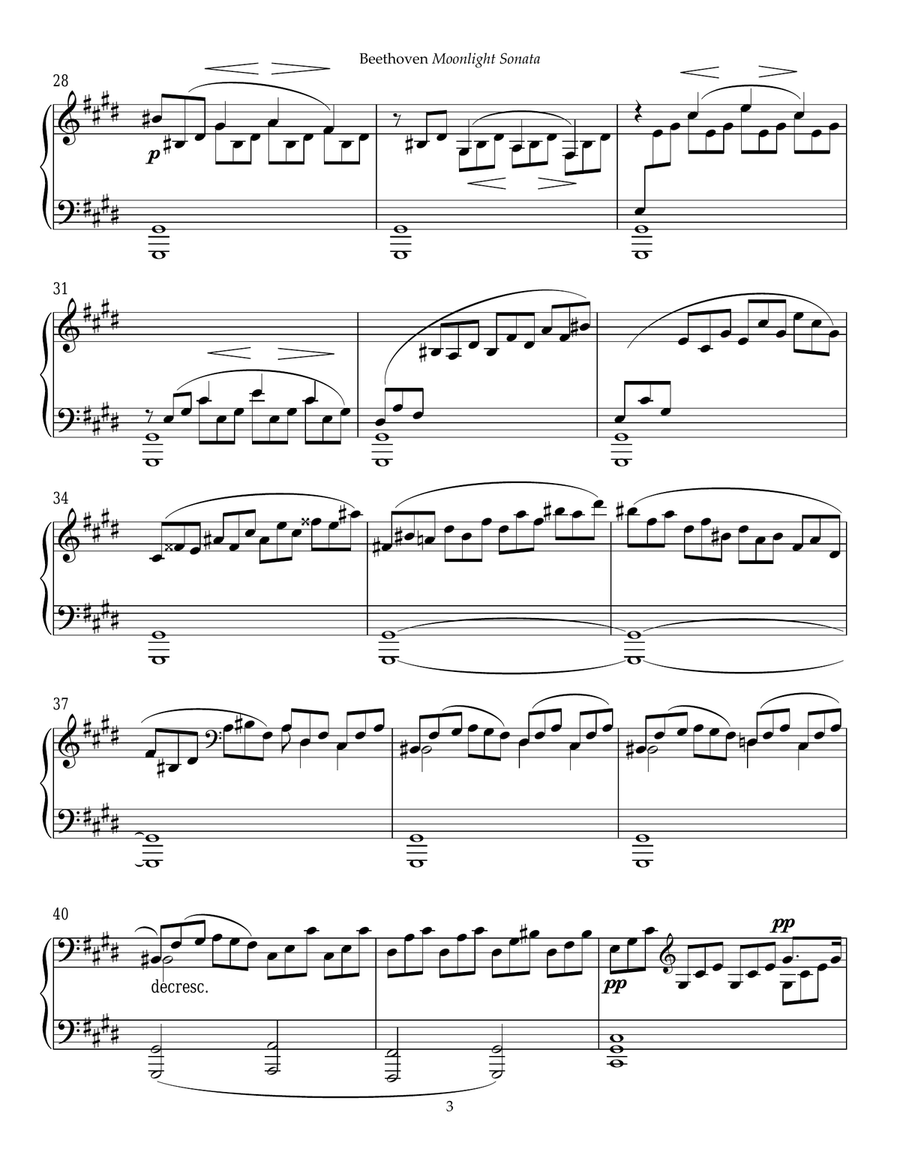 Moonlight Sonata, First Movement, Op. 27, No. 2 Piano Solo scores gallery preview page 3