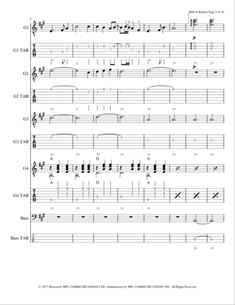Mull Of Kintyre Guitar Ensemble scores gallery preview page 3