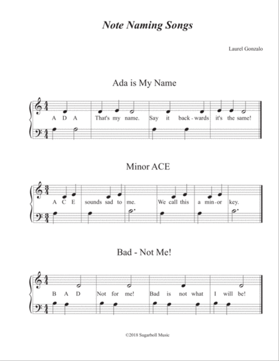 Note Naming Songs Note Naming Songs Piano Method scores gallery preview page 1