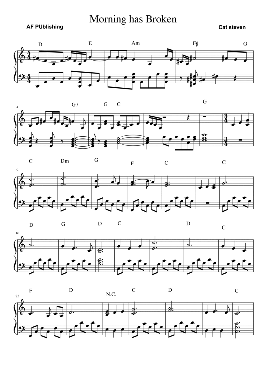 Morning Has Broken Piano Solo scores gallery preview page 1