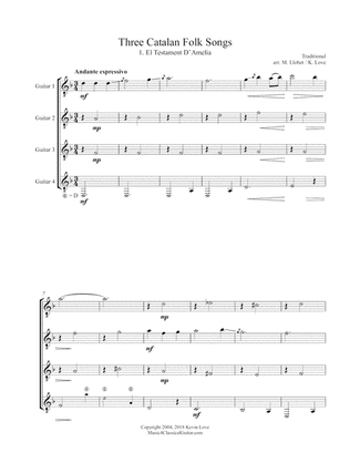 Book cover for Three Catalan Folk Songs (Guitar Quartet) - Score and Parts