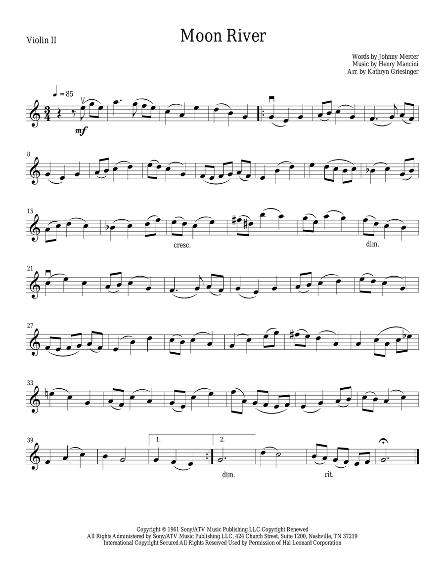 Moon River Moon River String Quartet scores gallery preview page 2