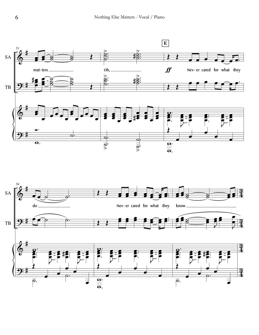 Nothing Else Matters 4-Part scores gallery preview page 6