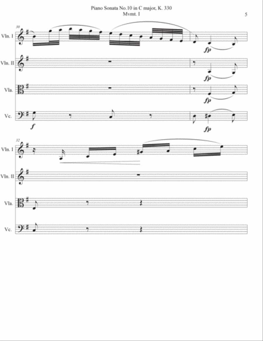 Piano Sonata No.10 in C major, K. 330 Mvmt. I String Quartet scores gallery preview page 5