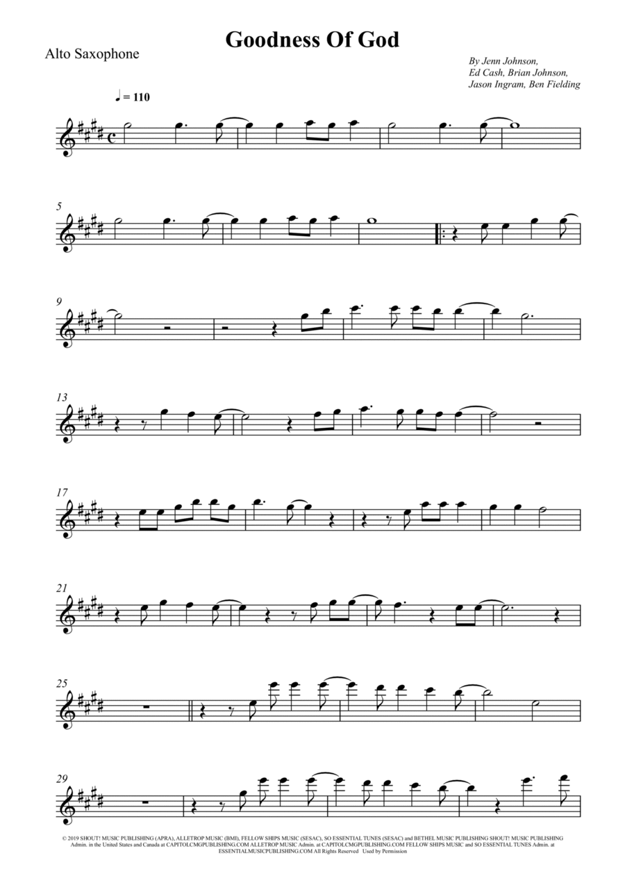 Goodness Of God Alto Saxophone scores gallery preview page 1