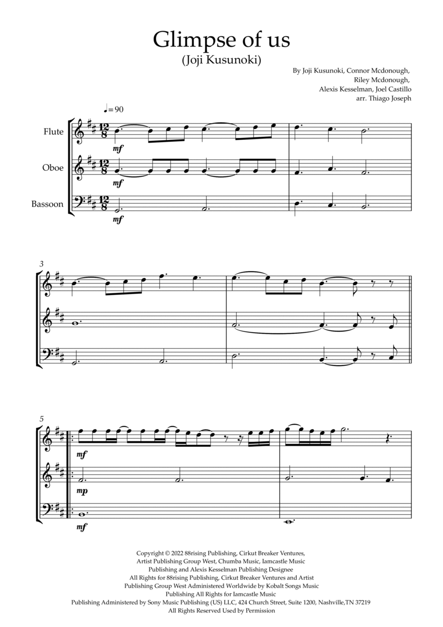 Glimpse Of Us Woodwind Trio scores gallery preview page 1