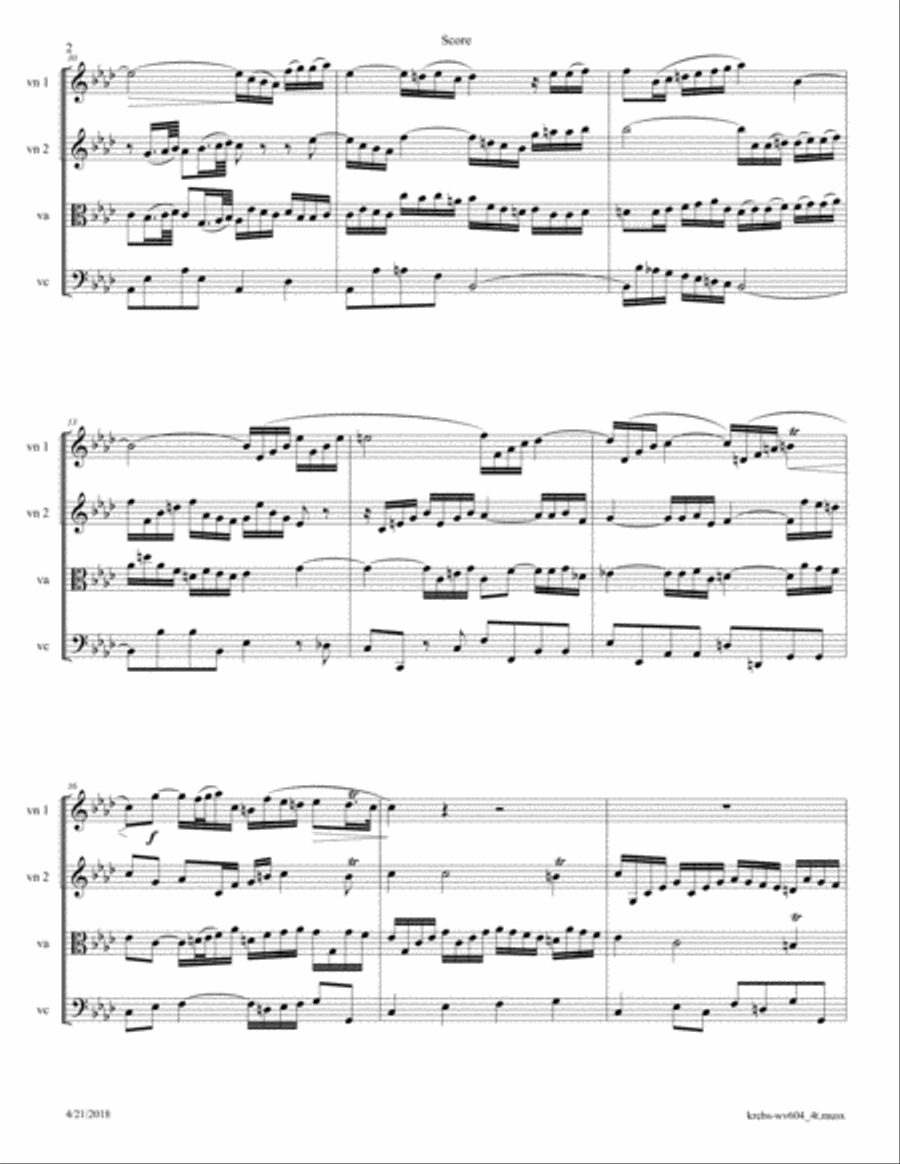 Krebs JL: Fantasia in F minor krebs-wv604 arr. for String Quartet String Quartet scores gallery preview page 2