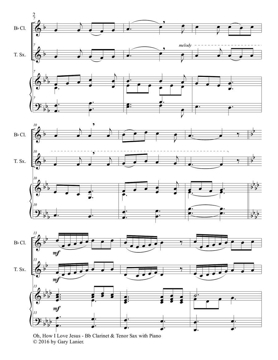OH, HOW I LOVE JESUS (Trio – Bb Clarinet, Tenor Sax and Piano with Parts) Woodwind Duet scores gallery preview page 3