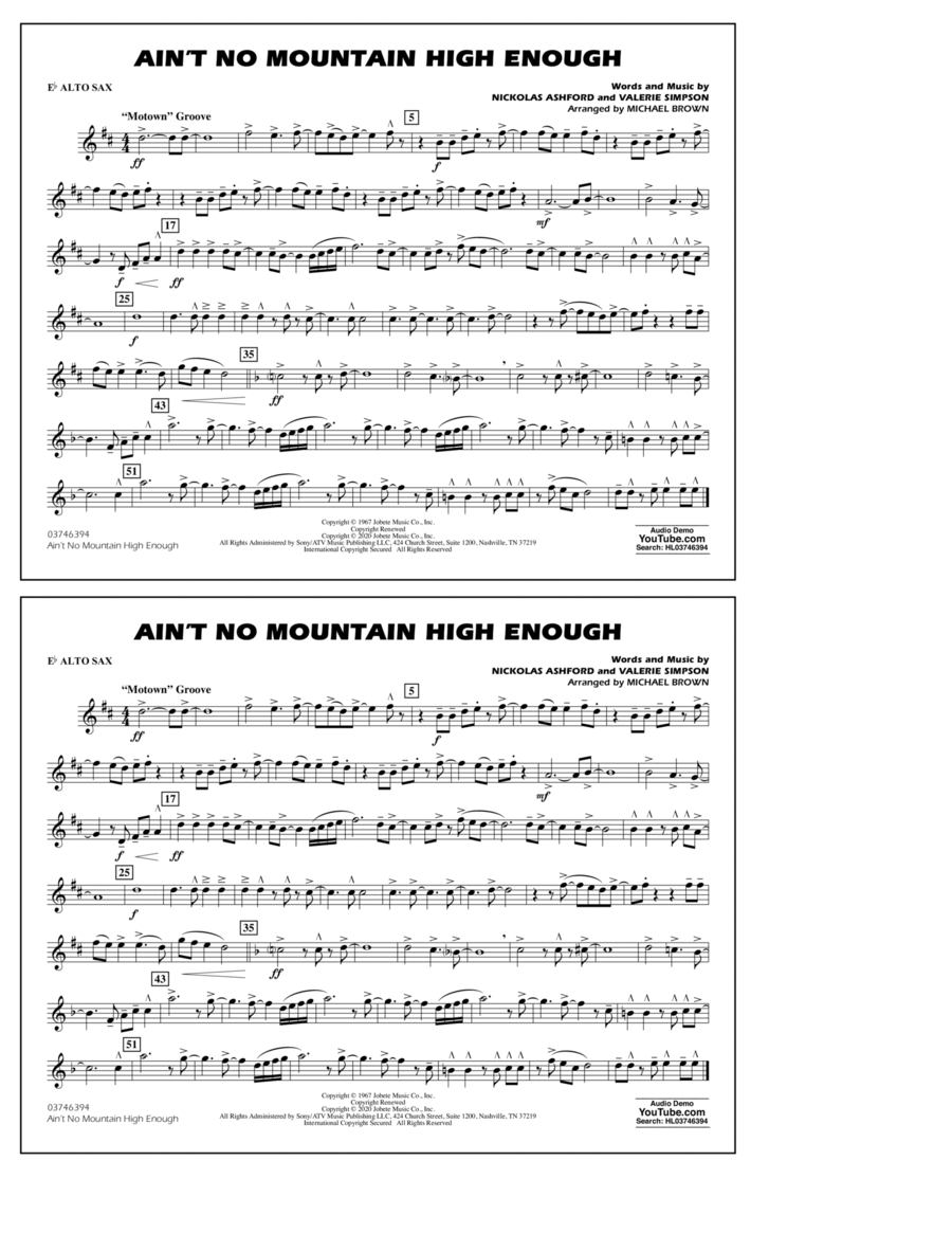 Ain't No Mountain High Enough (arr. Michael Brown) - Eb Alto Sax Marching Band scores gallery preview page 1