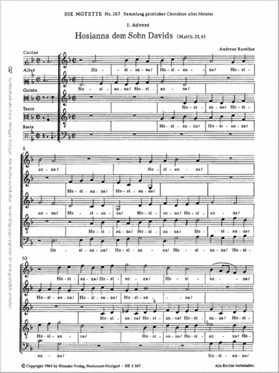 O hosanna, thou Son of David (Hosianna dem Sohne Davids) SSATB scores gallery preview page 1