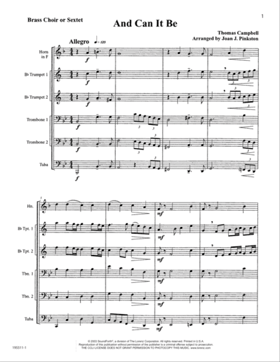 And Can It Be Brass Ensemble scores gallery preview page 1