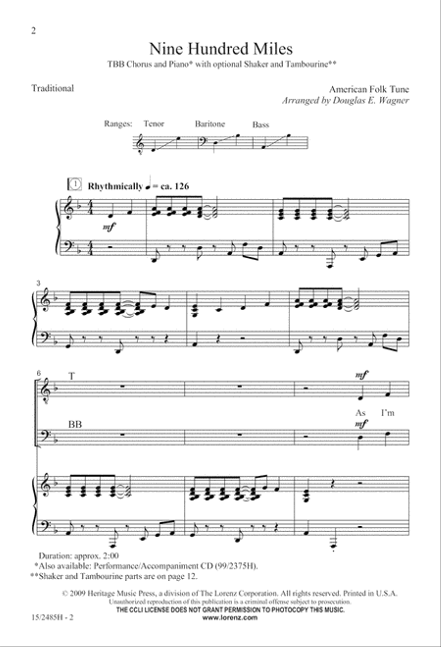 Nine Hundred Miles 3-Part scores gallery preview page 2