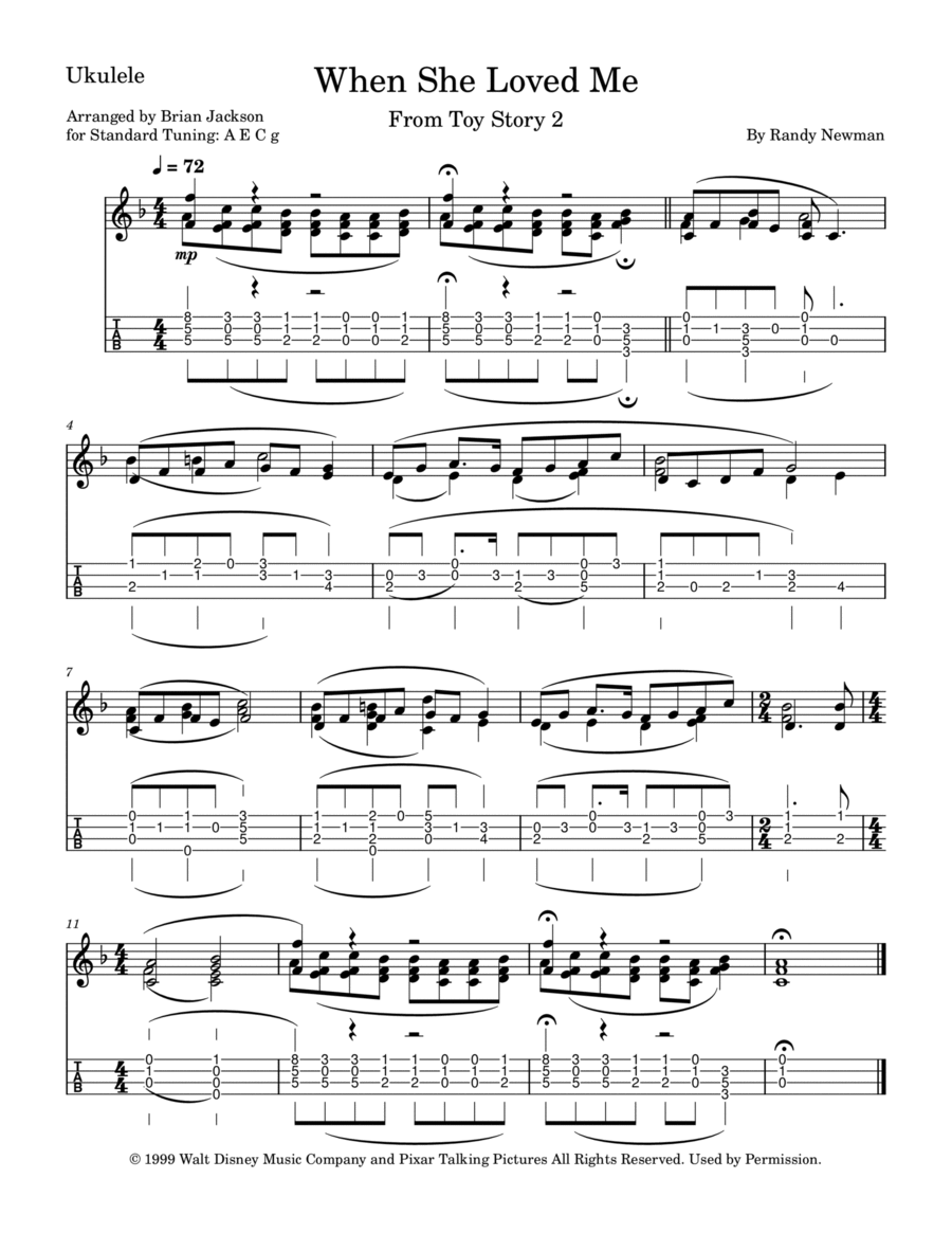 When She Loved Me Ukulele scores gallery preview page 1