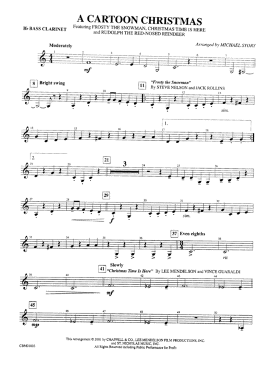 A Cartoon Christmas: B-flat Bass Clarinet Concert Band scores gallery preview page 1