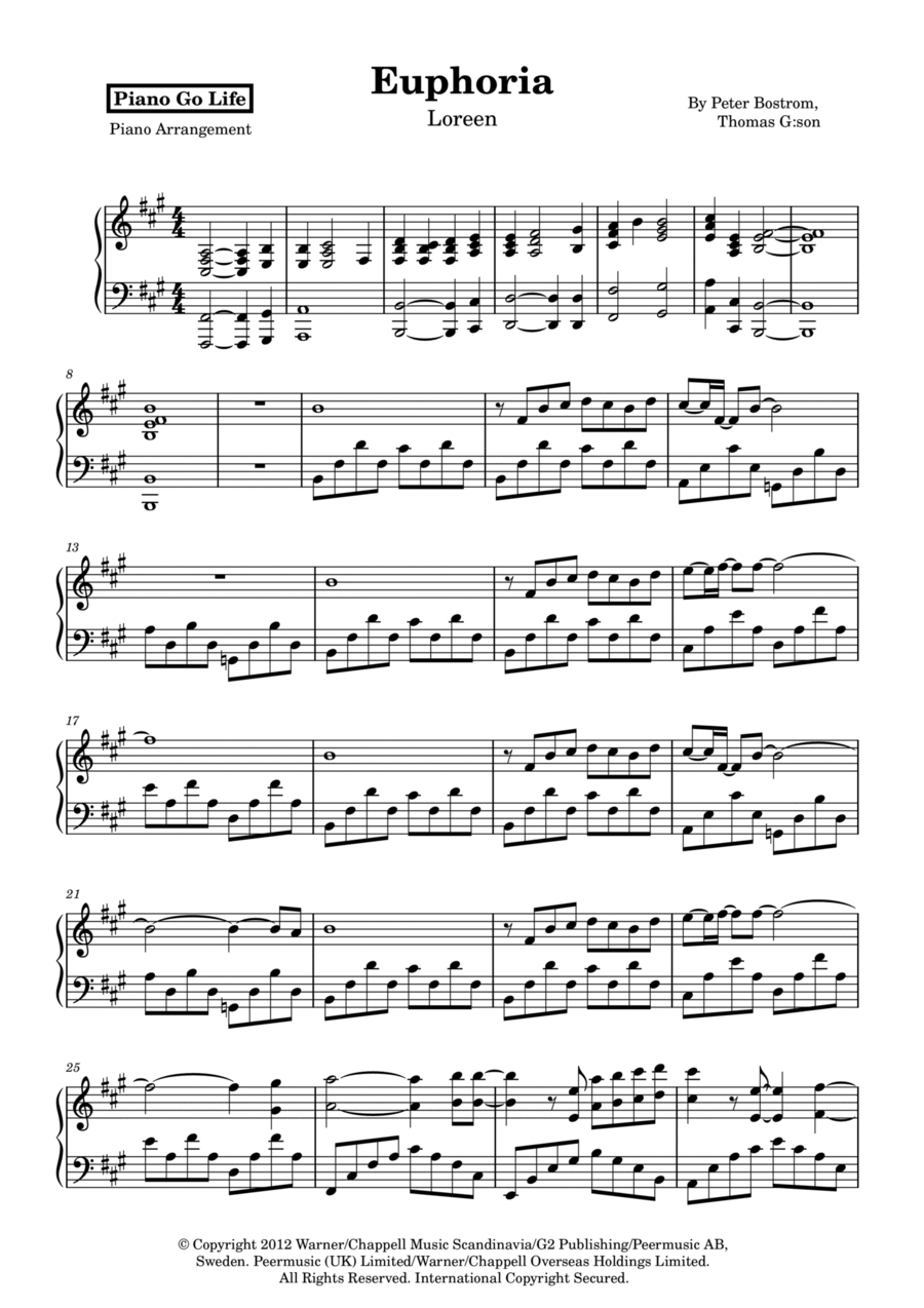 Euphoria Piano Solo scores gallery preview page 1