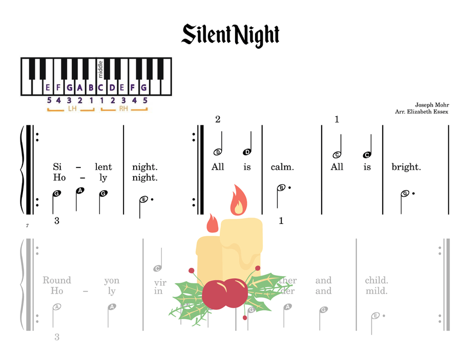 Silent Night - Multi-level COMBO: Finger Number / Alpha Notes / Staff Primer Easy Piano scores gallery preview page 3