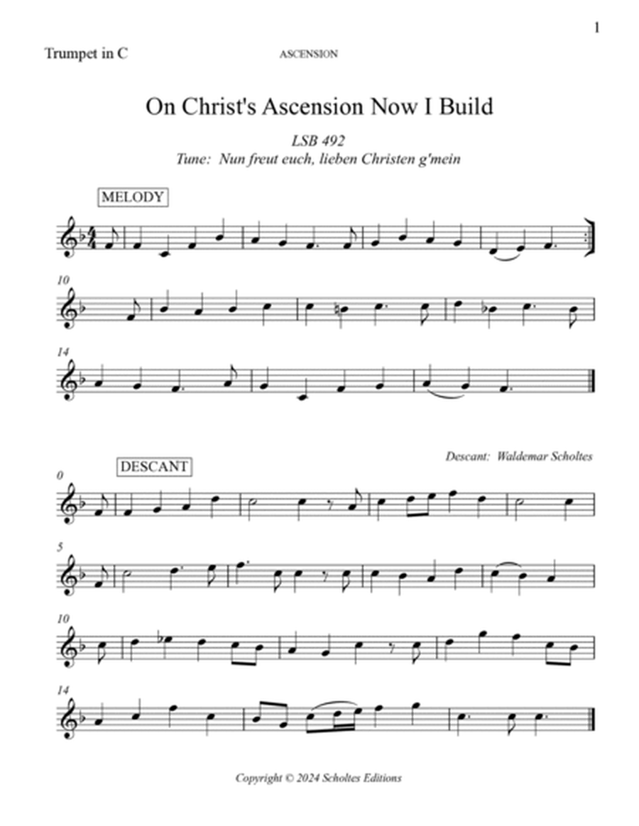 Hymn Tune Descants for Ascension, Pentecost and Holy Trinity for C trumpet