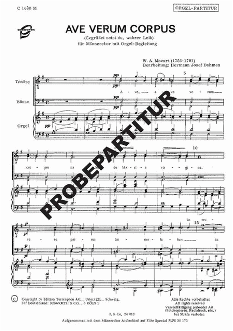 Ave verum corpus Men's Choir scores gallery preview page 1