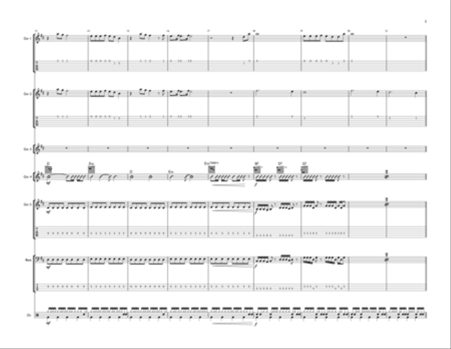 Sunday Bloody Sunday Guitar Ensemble scores gallery preview page 3