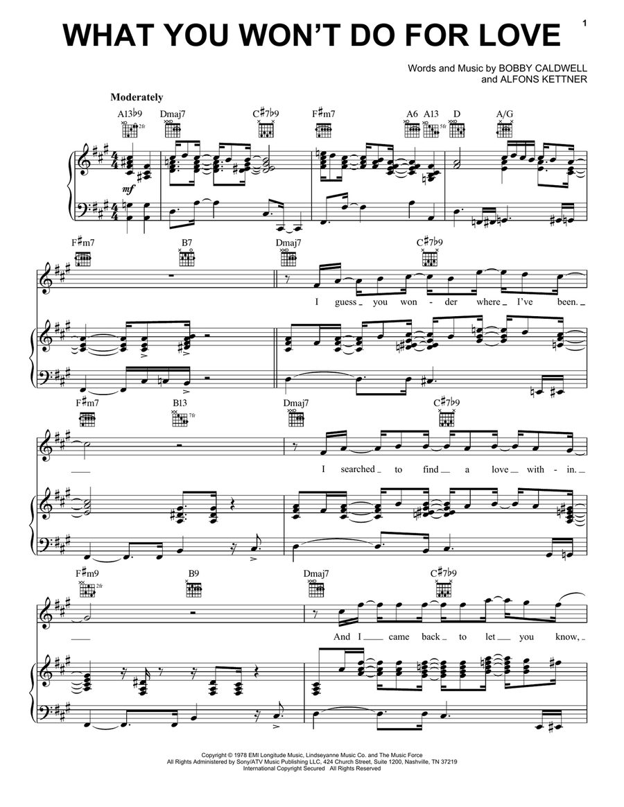 What You Won't Do For Love Piano, Vocal, Guitar scores gallery preview page 1