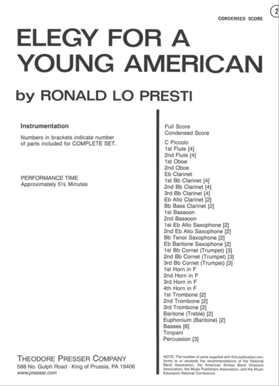 Elegy For A Young American Concert Band scores gallery preview page 1