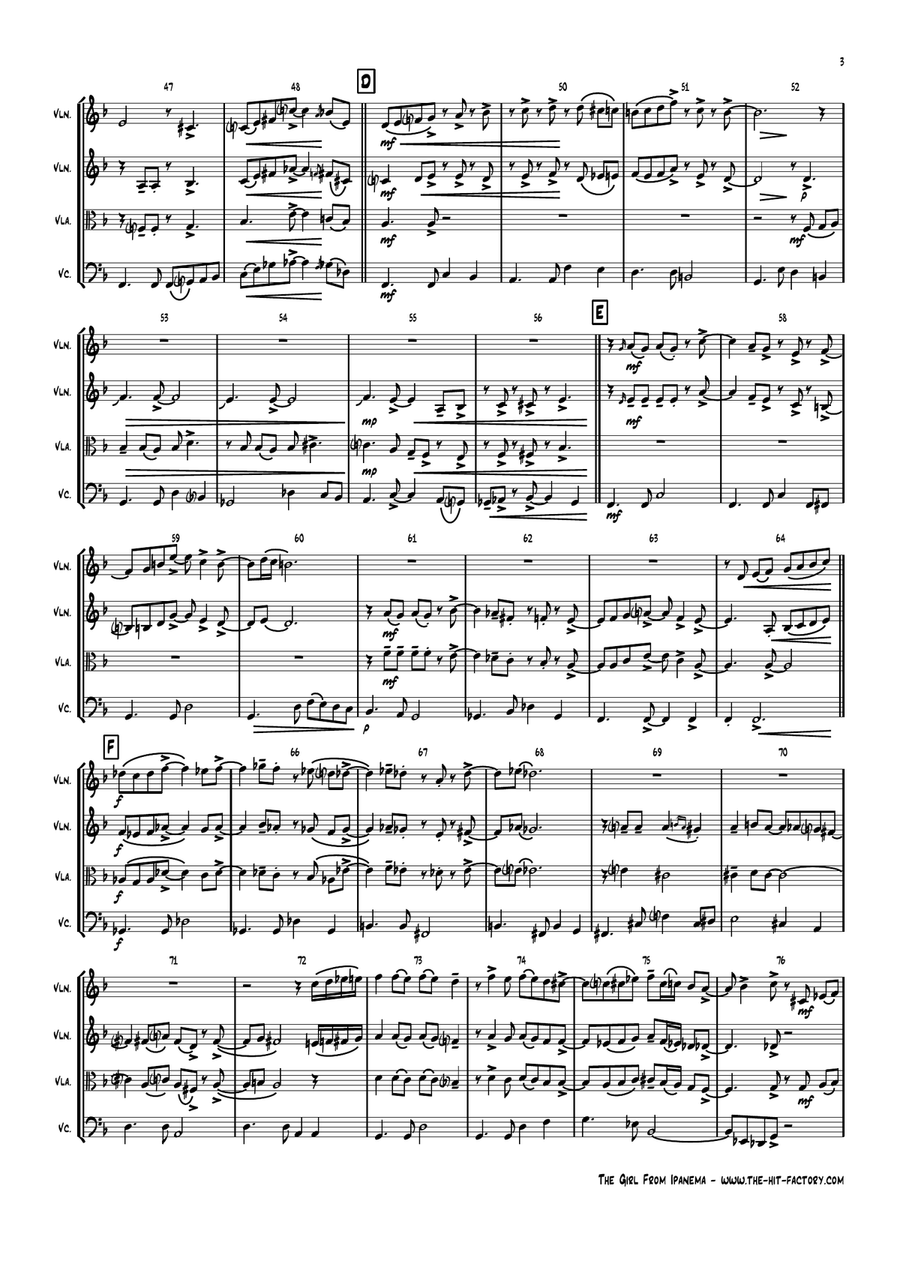 The Girl From Ipanema (Garota De Ipanema) String Quartet scores gallery preview page 3