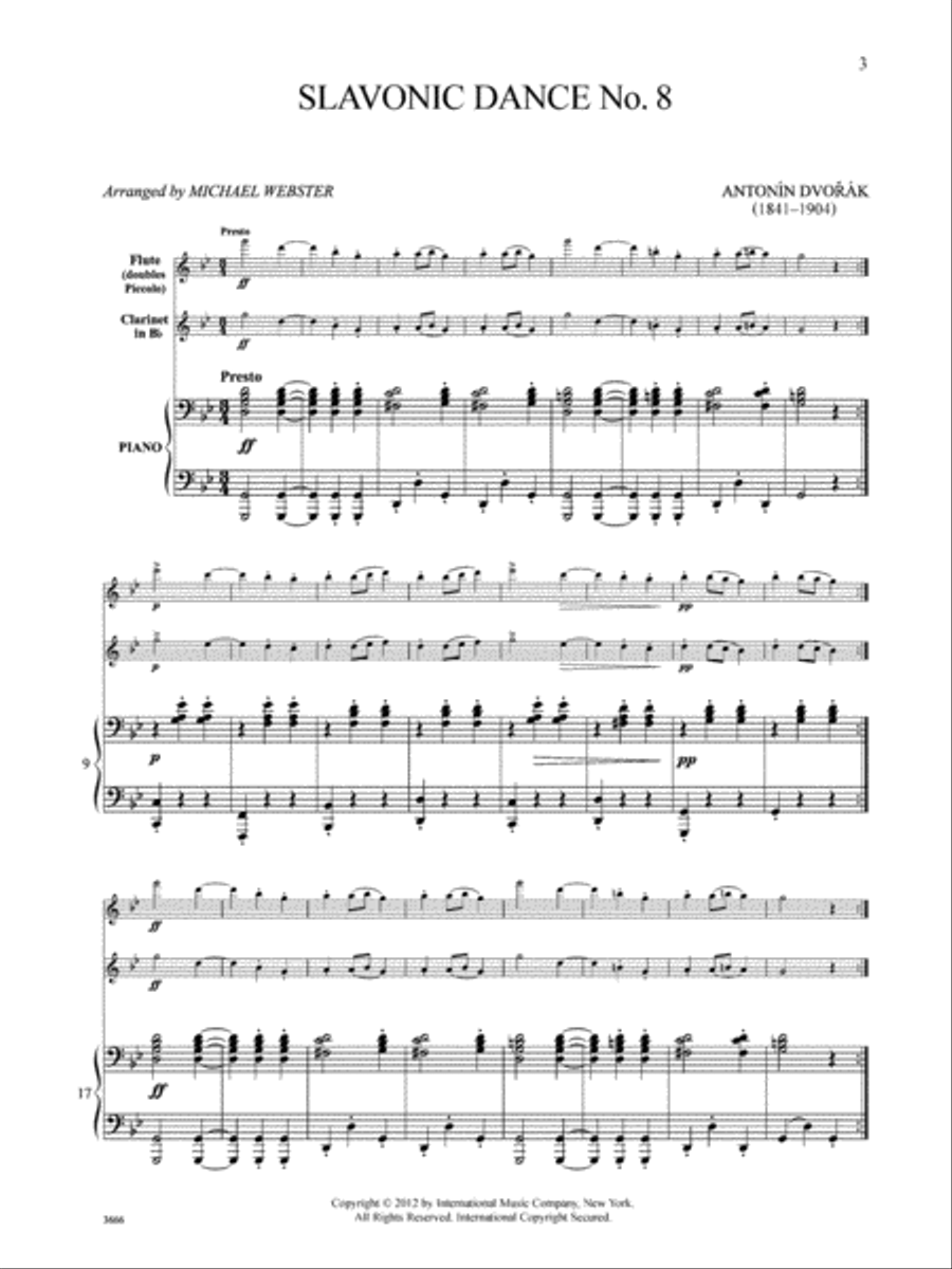 Slavonic Dance Suite No. 1, Opus 46 (Nos. 6 And 8) And Opus 76 (Nos. 12, 13 And 14) For Flute (Doubling Piccolo), Clarinet And Piano B-Flat Clarinet scores gallery preview page 2