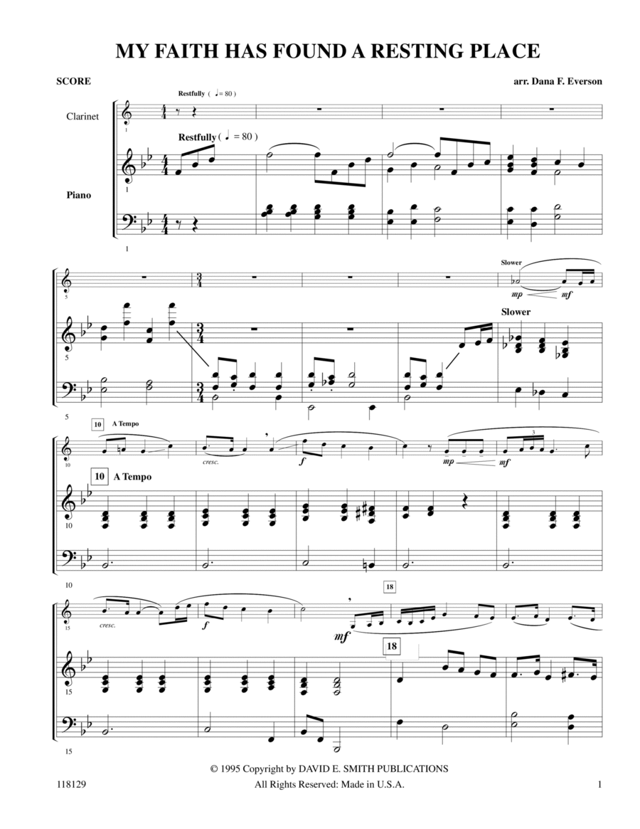My Faith Has Found A Resting Place Clarinet Solo scores gallery preview page 1