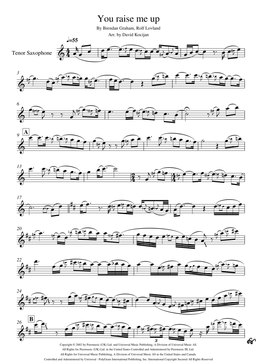 You Raise Me Up Tenor Saxophone scores gallery preview page 1