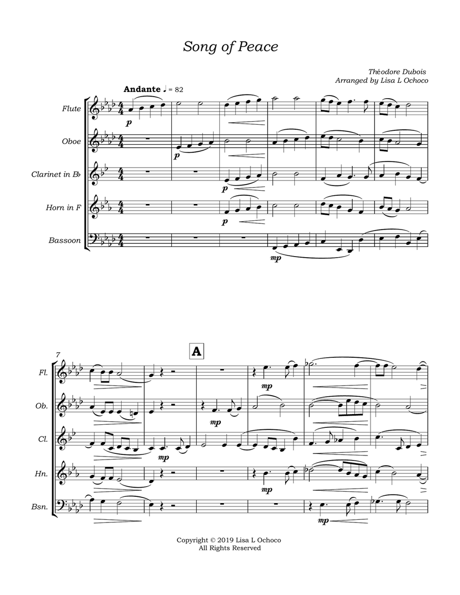 Song of Peace for Woodwind Quintet Woodwind Quintet scores gallery preview page 5