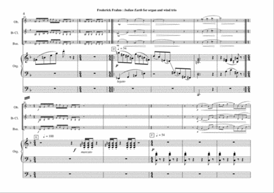 Frederick Frahm: Indian Earth for oboe (flute), Bb clarinet, bassoon and organ Small Ensemble scores gallery preview page 4