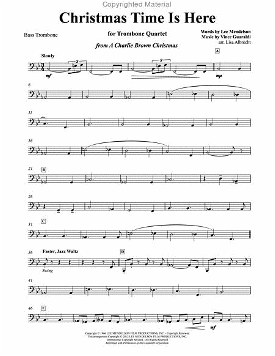 Christmas Time Is Here for Trombone Quartet Trombone Quartet scores gallery preview page 5