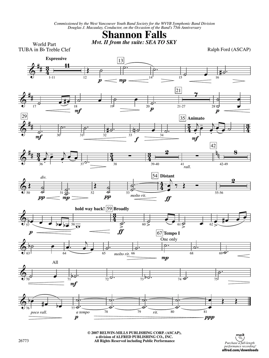 Shannon Falls (Movement 2 from Sea to Sky): (World Part) B-flat Tuba T.C.