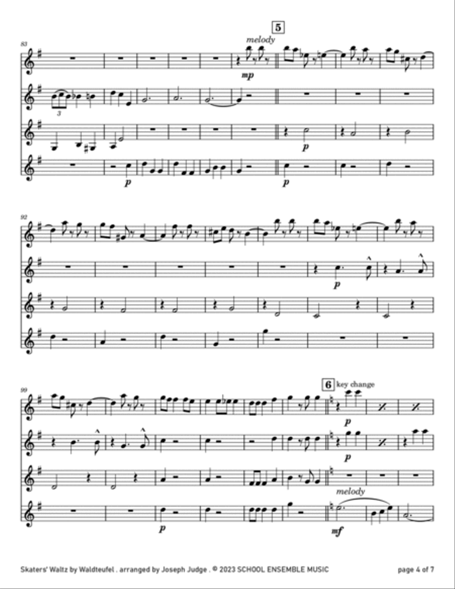 Skaters Waltz by Waldteufel for Clarinet Quartet in Schools Clarinet Quartet scores gallery preview page 4