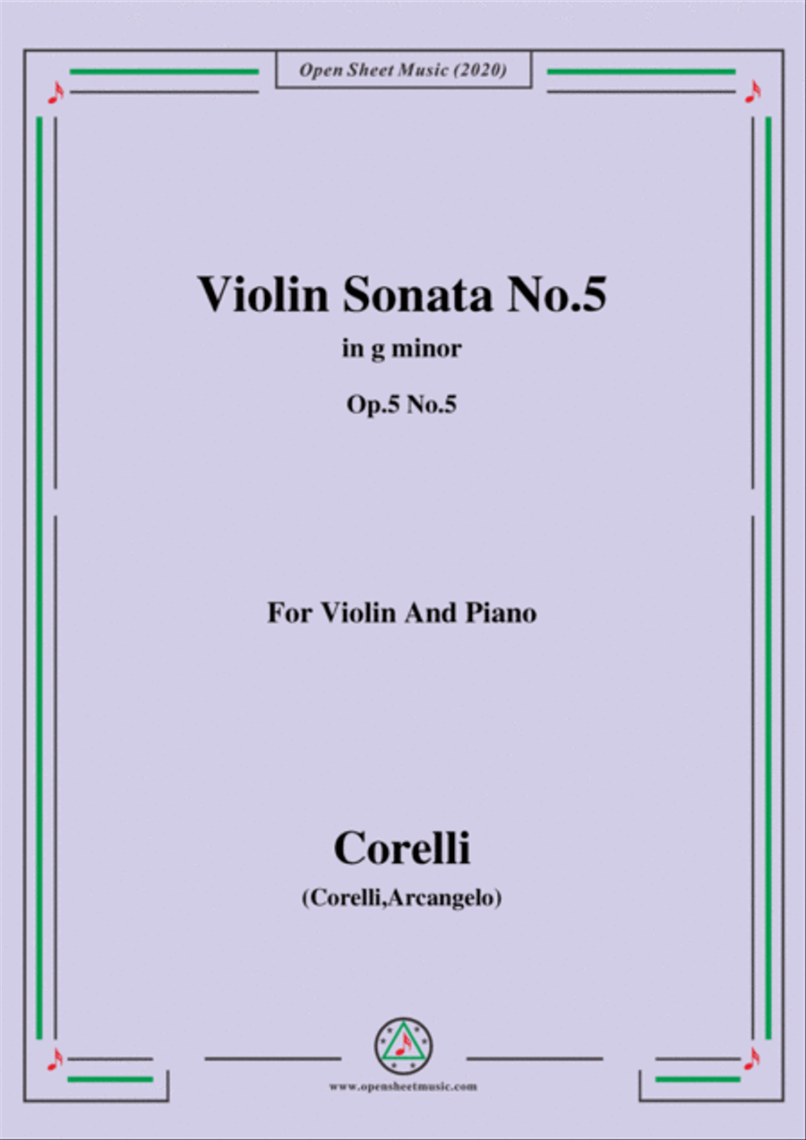 Corelli-Violin Sonata No.5 in g minor,Op.5 No.5,for Vioin&Piano Violin Solo scores gallery preview page 1