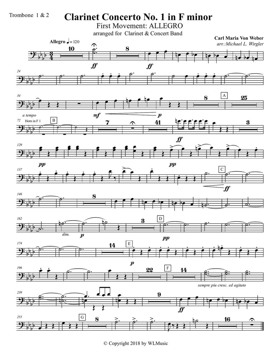 Weber: Concerto for Clarinet No.1 in f minor, Op.73 - First Movement: Allegro Concert Band scores gallery preview page 2