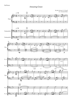 Amazing Grace (John Newton, E. O. Excell) for Cello Duo and Piano Accompaniment with Chords
