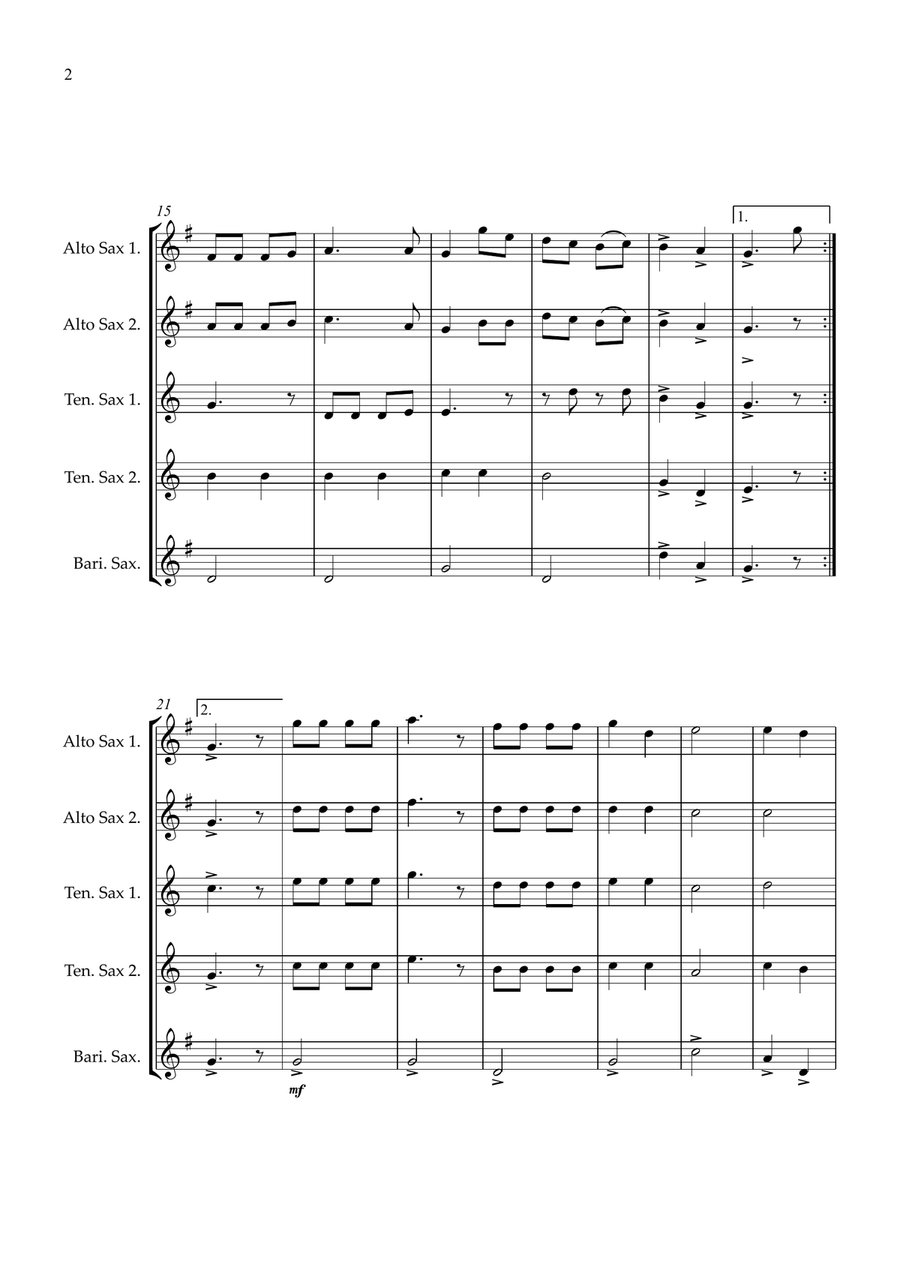 Joy To The World Sax quintet easy intermediate Saxophone Quintet scores gallery preview page 2